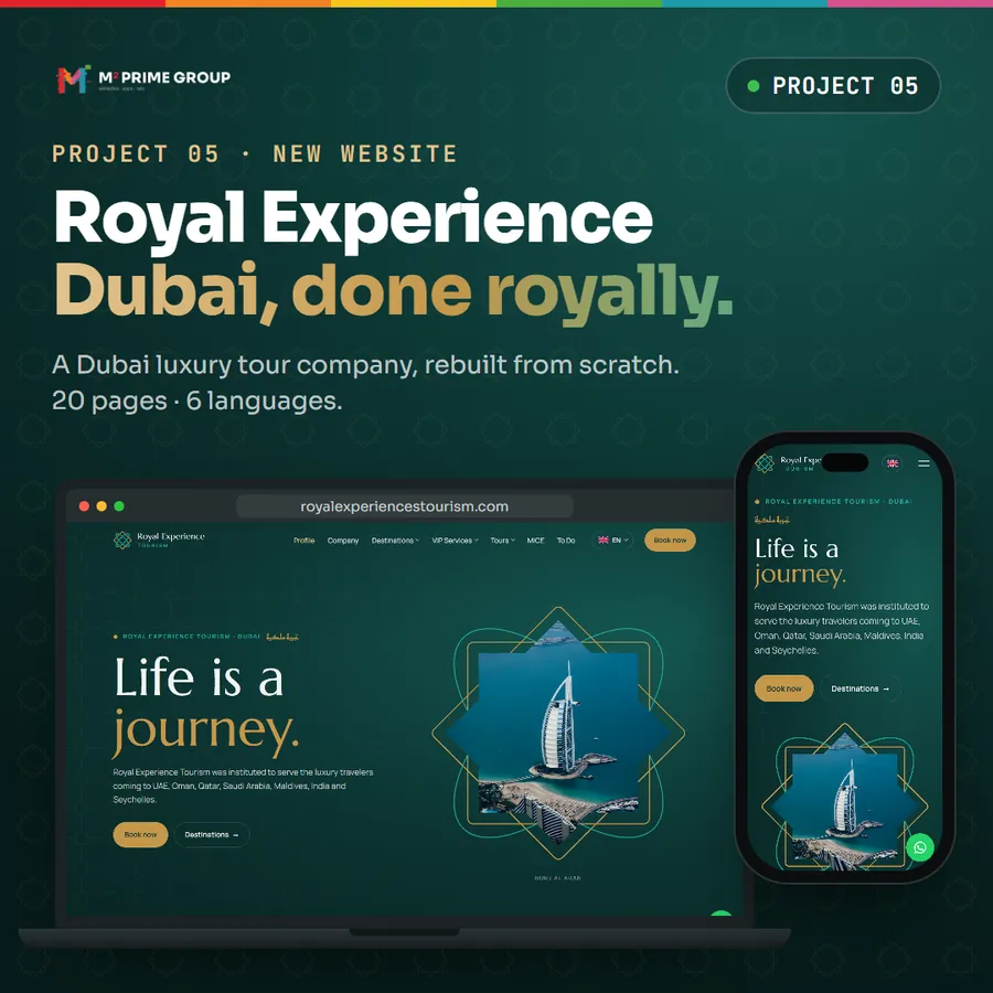 Royal Experience Tourism website on a laptop and a phone